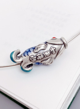 s925纯银珐琅年年有余鱼弯管项链