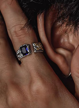 复古小众陨石坑仿纯银戒指男玫瑰高级感个性时尚男女开口锆石指环