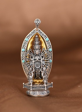 S925纯银新中式复古千手观音像吊坠个性民族风立体工艺高级感项链