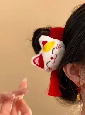 可爱红色招财猫大肠发圈女高级感新年喜庆头饰新款秋冬扎发头绳