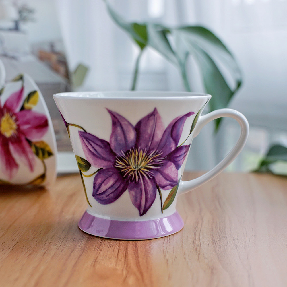 骨瓷宽口花朵奶杯办公室日用大水杯红茶咖啡牛奶水果茶杯欧式创意