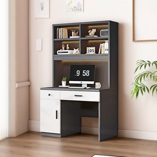 简约书桌带衣柜一体儿童房电脑桌书柜组合小户型家用卧室写字 - 图3