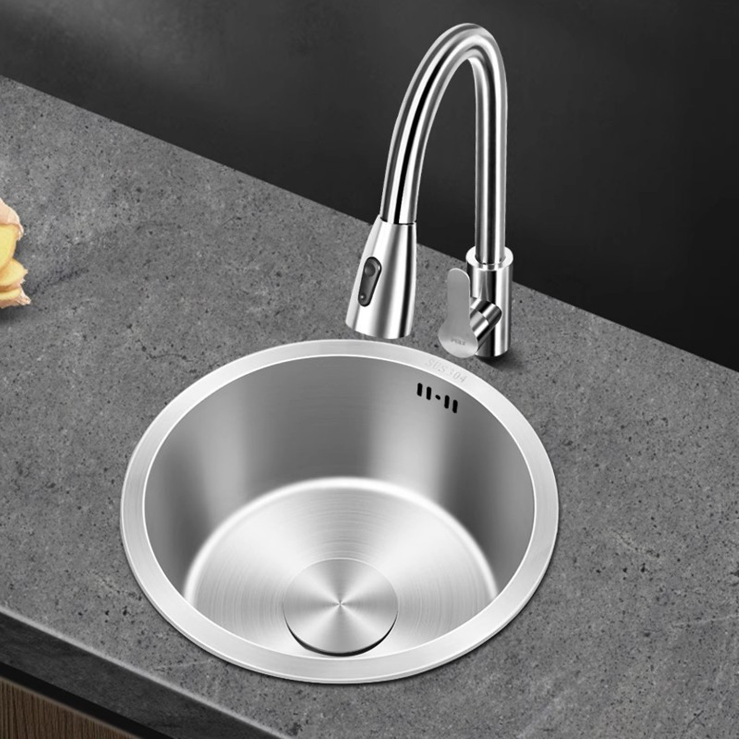 厨房圆形不锈钢304小水槽单槽洗菜盆台下盆水吧台岛台迷你圆盆池,淘宝优惠券,粉丝福利购,淘宝优惠卷