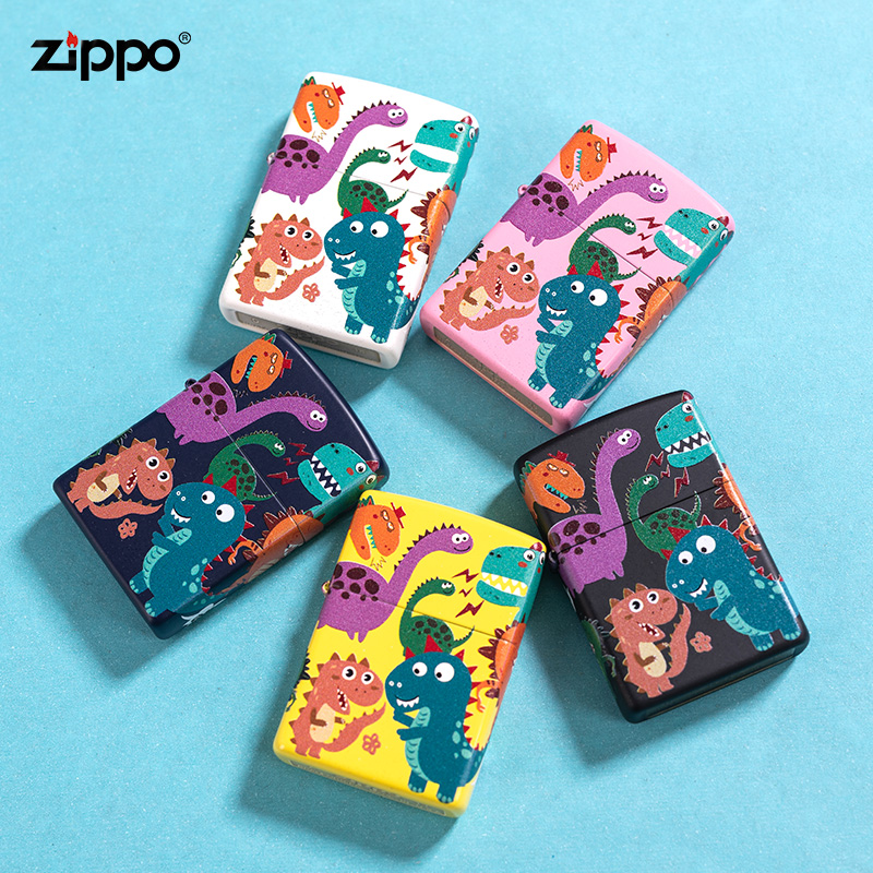 zippo打火机正版zppo原装正品zipoo芝宝卡通哑漆zp小恐龙个性创意-图0