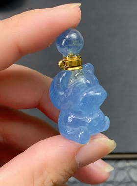 天然海蓝宝小熊香水瓶吊坠精油瓶项链女款锁骨链送女友闺蜜礼物