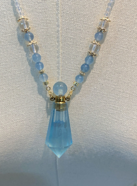 天然海蓝宝灵摆香水瓶吊坠装精油香水液体粉末毛衣链项链吊坠