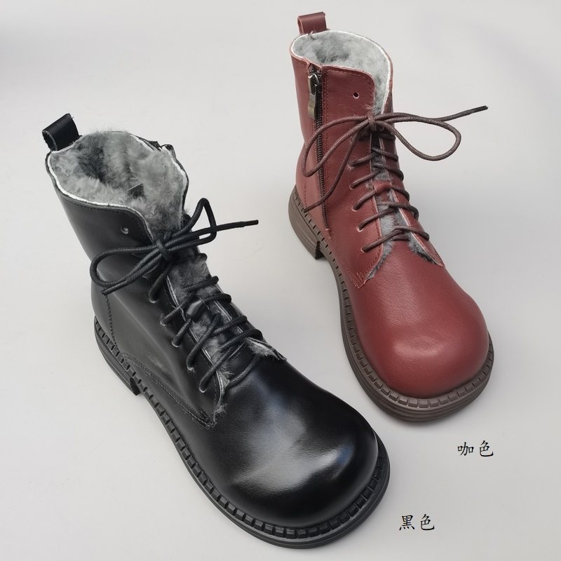 羊皮毛一体女鞋外贸真皮纯羊毛翘大头宽版东北大棉马丁靴防滑冬季,淘宝优惠券,粉丝福利购,淘宝优惠卷