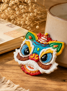 国潮醒狮树脂冰箱贴中式3d磁力贴
