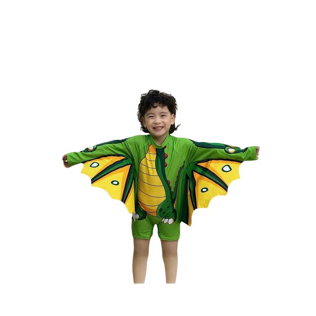 Boys Swimsuit 2026 One-piece Sunscreen Long Sleeve Dinosaur Cute Cartoon Children Hot Spring Swimsuit Swimwear Vacation