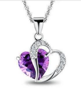 女士心爱紫色水晶韩版毛衣银项链