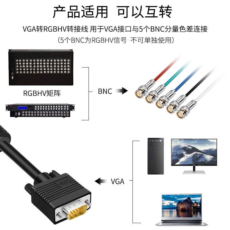 VGA转RGBHV 转分量线 5BNC视频线VGA转RGB 1.5米2米3米8米10米15 - 图1