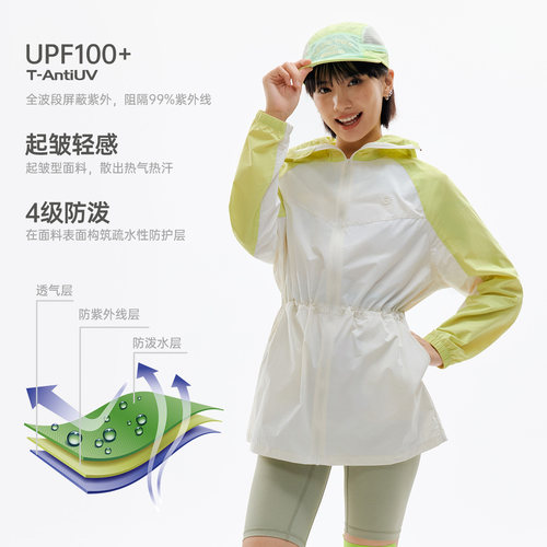 探拓户外中长款收腰防晒衣女UPF100+轻薄透气山系防风防泼水外套 - 图0