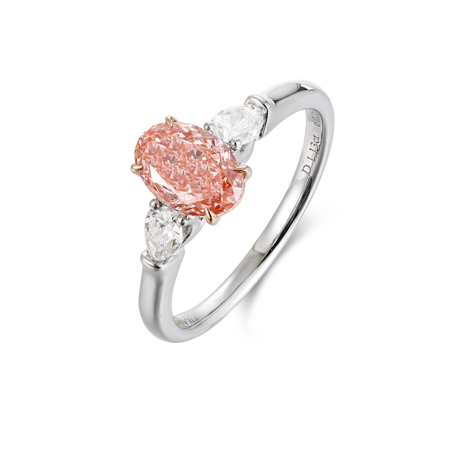 Lab-grown diamond oval pink diamond triple stone ring ring Chinese Valentine's Day birthday gift design customization
