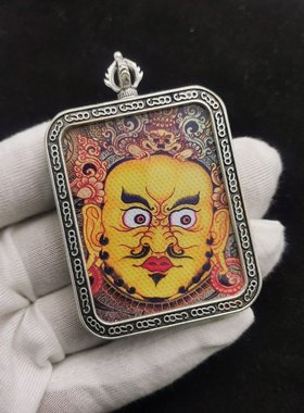 西藏黄财神吊坠嘎乌盒挂件招财