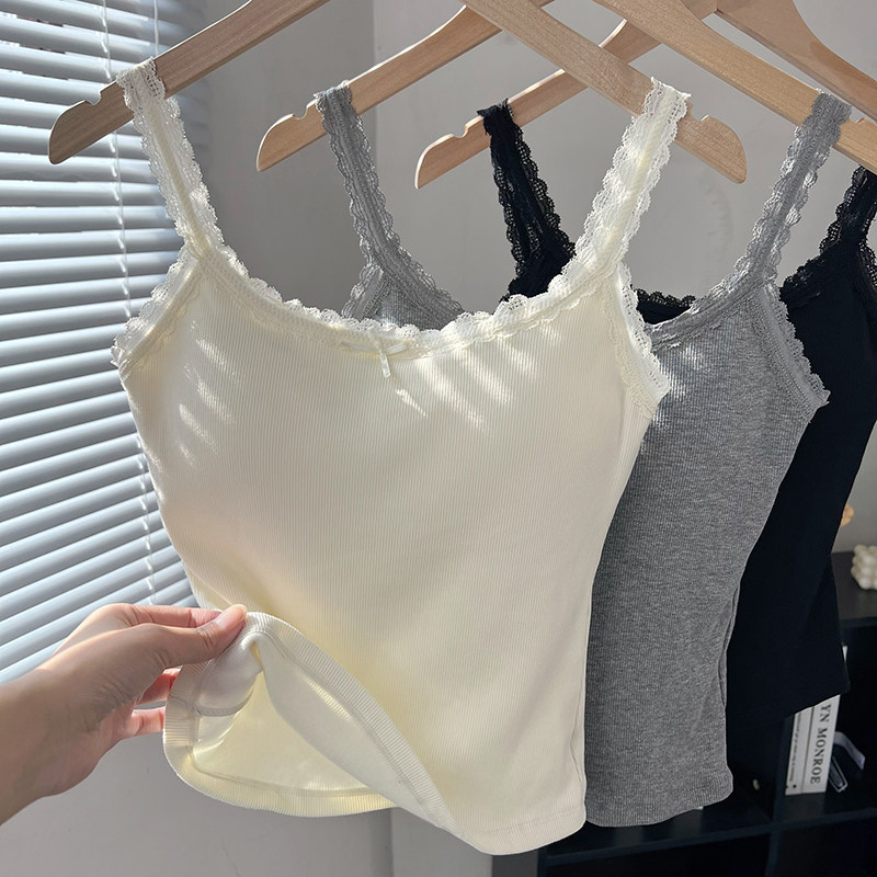 秋冬新款白色蕾丝花边磨毛保暖吊带背心女内搭修身打底衫无袖上衣,淘宝优惠券,粉丝福利购,淘宝优惠卷