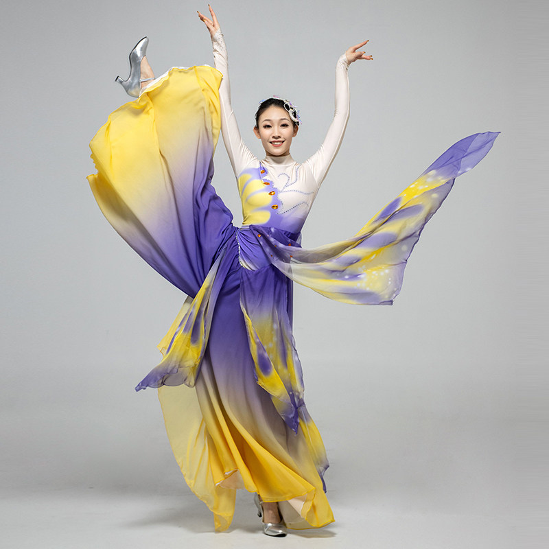 古典舞中国风十八焕蝶舞蹈服装租赁艺考渐变扇子舞表演服装出租_虎窝淘