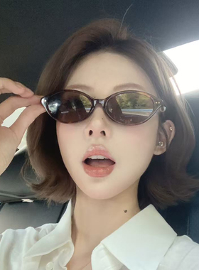 珍珠茶色椭圆框偏光墨镜韩系女显脸小时尚街拍防晒高级感太阳镜潮