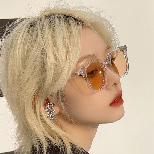 韩版透明茶色方框太阳镜女高级感网红方圆脸显瘦夏季素颜个性墨镜 - 图1