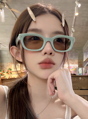韩系ins风夏季清新奶绿色墨镜女方圆脸显瘦甜妹遮阳凹造型太阳镜