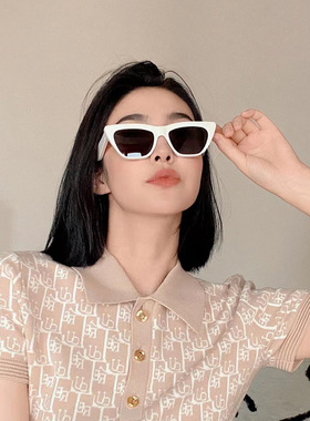 复古港风白框猫眼三角太阳镜女潮
