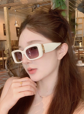 欧美奶白框高级感方形太阳镜女街拍防晒修饰脸型防紫外线潮流墨镜