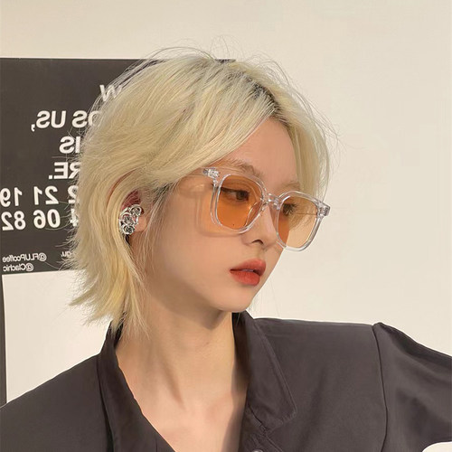 韩版透明茶色方框太阳镜女高级感网红方圆脸显瘦夏季素颜个性墨镜 - 图2