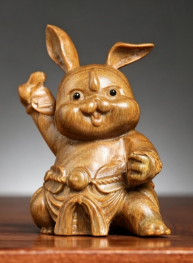 绿檀木雕十二生肖吉祥手把件