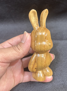 香樟木流氓兔小兔子木雕摆件