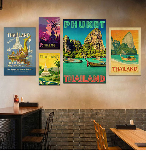 东南亚风格装饰画泰式风情挂画 泰国菜餐厅风景壁画 防水自粘墙贴 - 图2