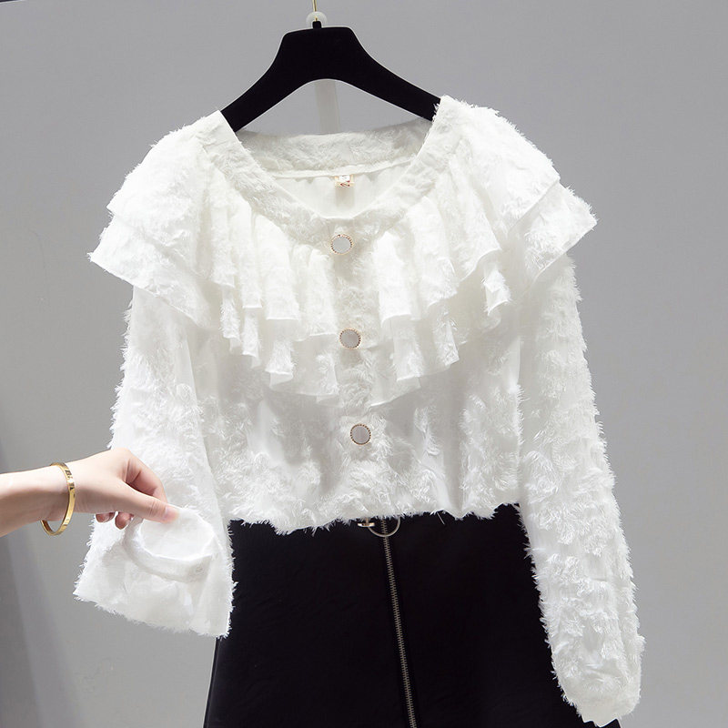 雪纺上衣服白衬衫秋装2020年打底衫 saronala莎欧娜拉蕾丝衫/雪纺衫