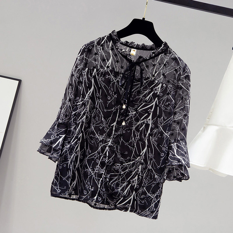 碎花雪纺女式夏装2020年新款衬衫 saronala莎欧娜拉蕾丝衫/雪纺衫