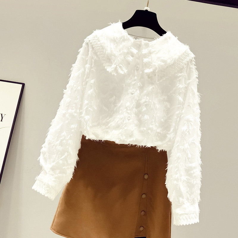 秋冬装2020年新款雪纺白衬衫打底衫 saronala莎欧娜拉蕾丝衫/雪纺衫