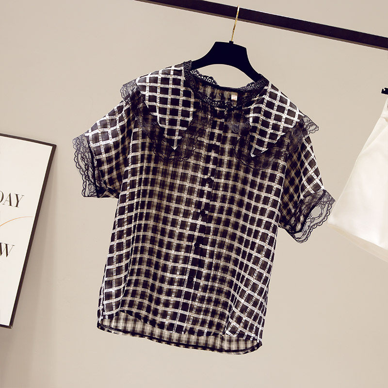 2020年新款夏季女装短袖雪纺衬衫 saronala莎欧娜拉蕾丝衫/雪纺衫