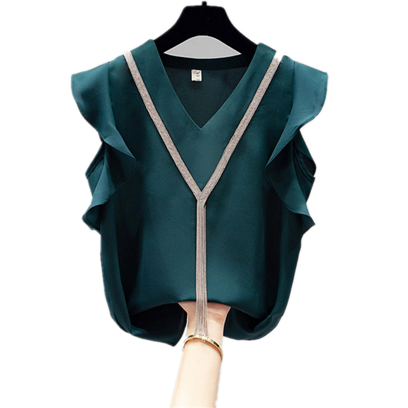 气质雪纺短袖女装夏装2020年衬衫 saronala莎欧娜拉蕾丝衫/雪纺衫