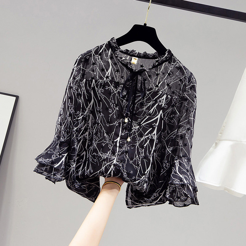 碎花雪纺女式夏装2020年新款衬衫 saronala莎欧娜拉蕾丝衫/雪纺衫