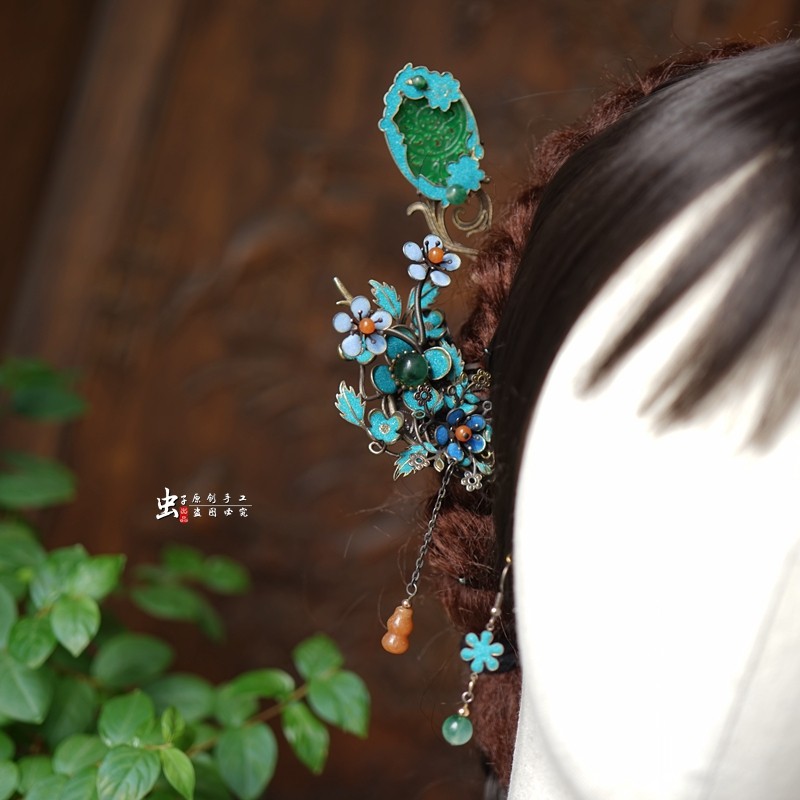 虫子家 清代古董发簪仿老银点翠色 国风配饰清汉女新娘马面裙2787,淘宝优惠券,粉丝福利购,淘宝优惠卷