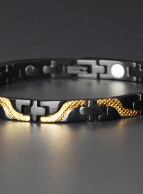 钛钢手链男款龙纹帅气个性时尚18K金色小众磁疗防辐射不掉色首饰