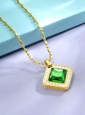 新款锗石项链男女款防辐射轻奢锆石精美大方金色不掉色钛钢首饰品