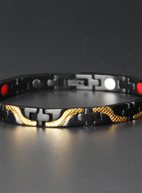 真品磁锗石疗钛钢手链男女款个性龙纹高档设计感手镯助睡眠抗疲劳