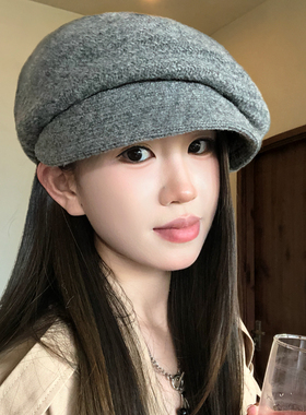 含羊毛针织短檐贝雷帽女秋冬季