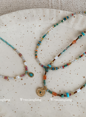 法式松石串珠项链女小众设计高级