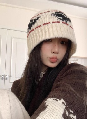 黑色复古针织帽子女冬季韩系百搭