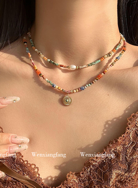 高级小众设计天然绿松石串珠项链