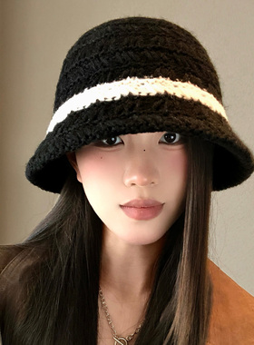 撞色针织渔夫帽女款秋冬季保暖