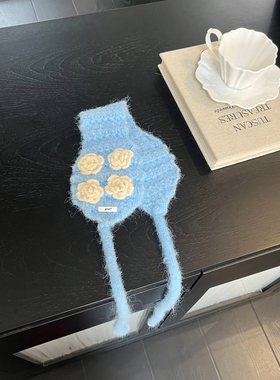 立体花朵绑带针织耳罩女冬季韩系