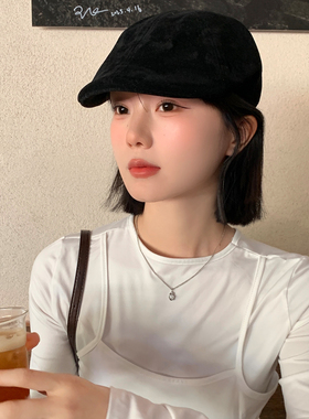 日系复古黑色前进帽女气质百搭