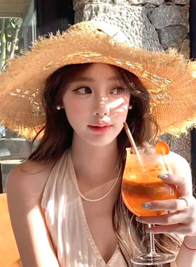 法式镂空拉菲草帽女夏季海边沙滩