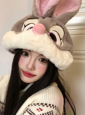 迪士尼正版朱迪兔子毛绒帽女冬季