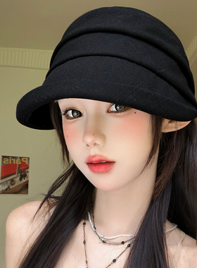 黑色褶皱大头围渔夫帽女款春秋