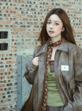法式棕色波点丝巾女韩版ins高级